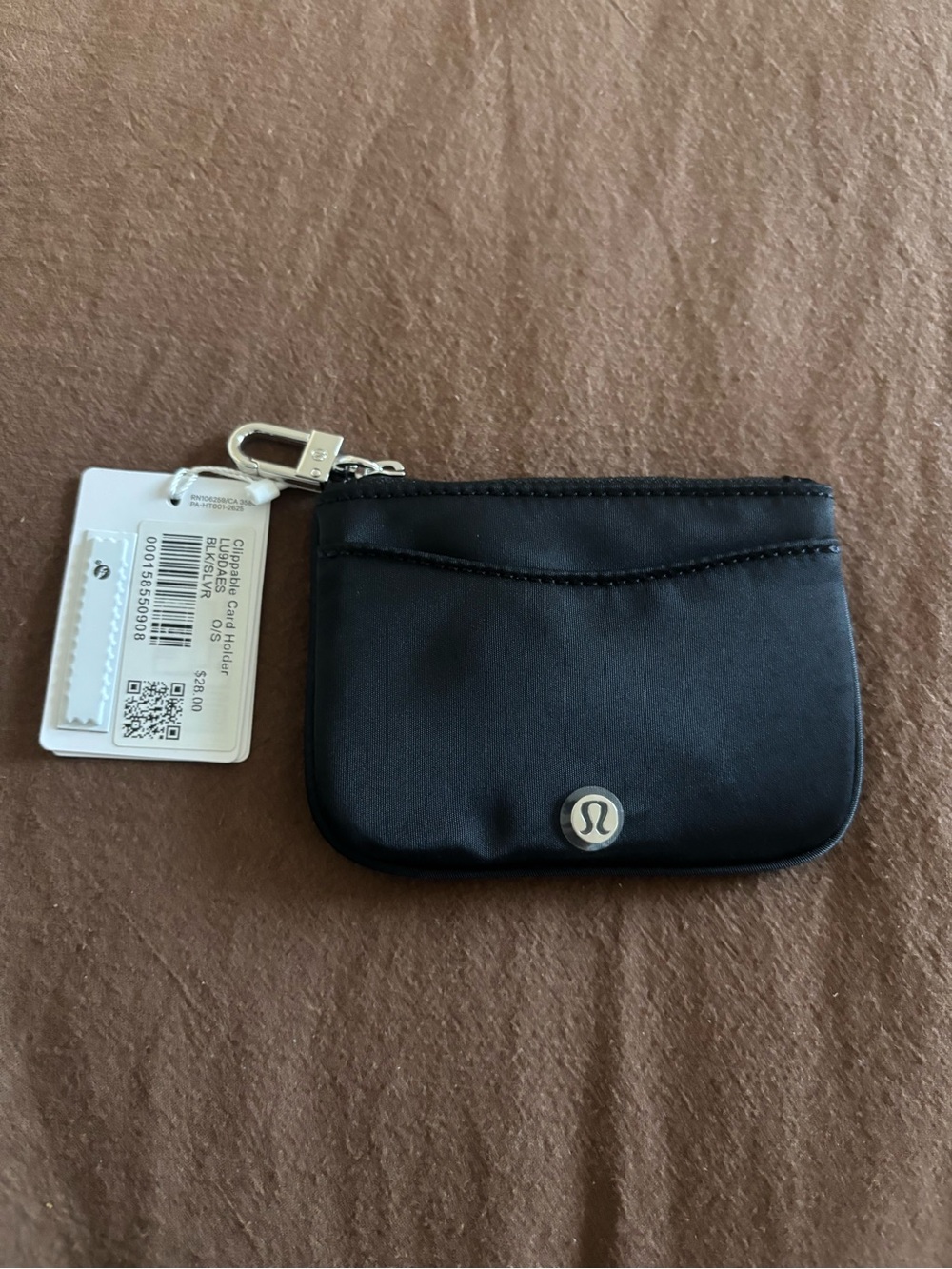 lululemon athletica Black Zip Card & Key Pouch with Clip